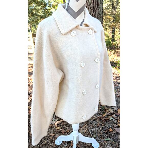 Rosanna 100% Wool Cream Double Breasted Button Cardigan Sweater Large Preppy - Picture 3 of 8
